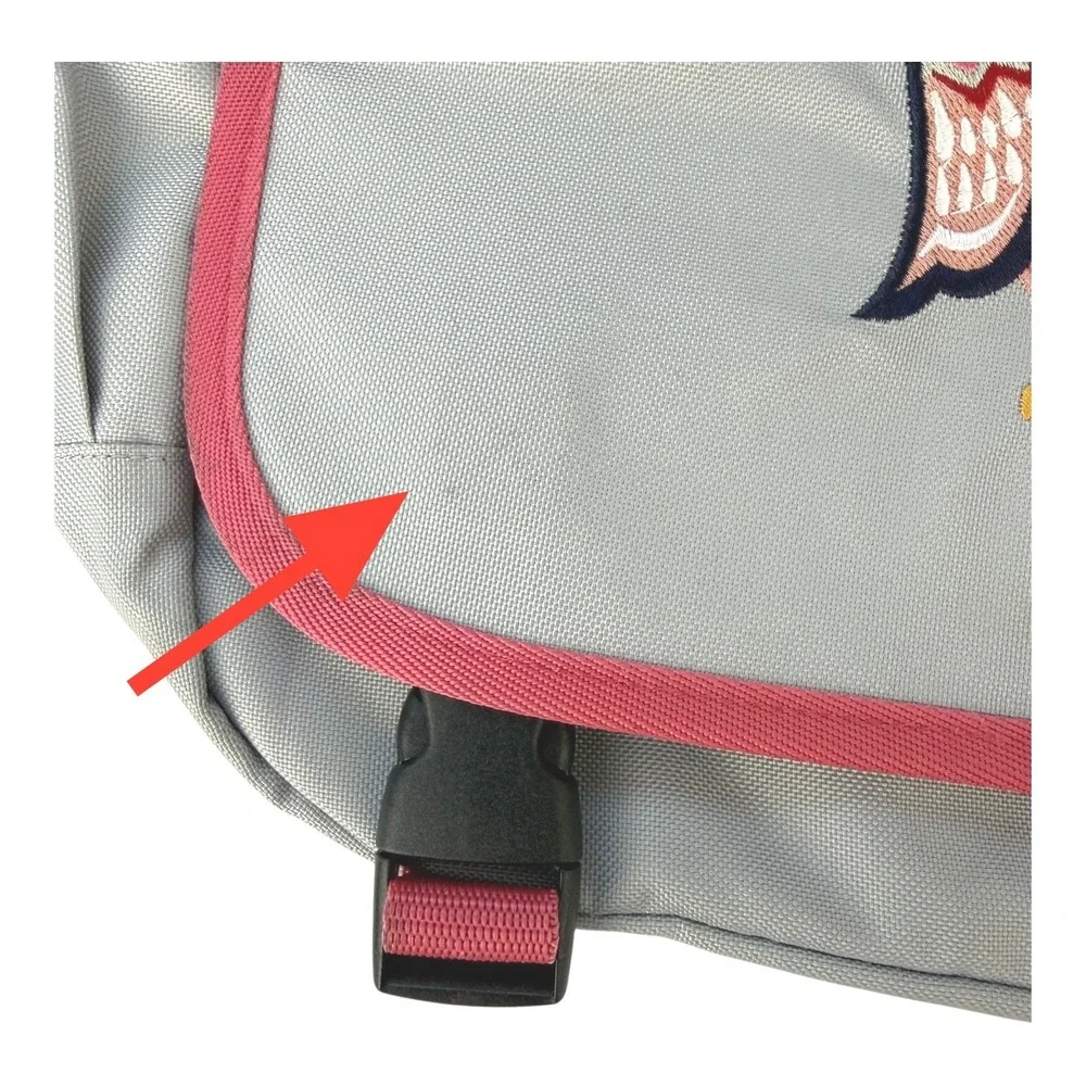 Hanna‎ Andersson Kids Owl Messenger Backpack Book Bag Gray Pink Adj Strap School